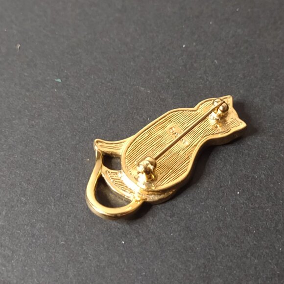 Very Cool Gold Tone Cat Brooch With Clear Stones - Picture 10 of 10